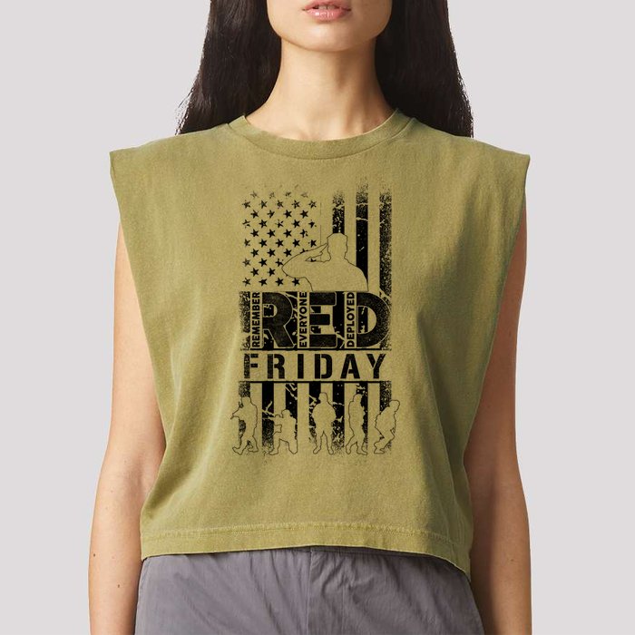 RED Friday Remember Everyone Deployed Garment-Dyed Women's Muscle Tee