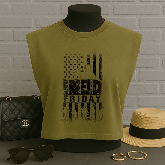 RED Friday Remember Everyone Deployed Garment-Dyed Women's Muscle Tee