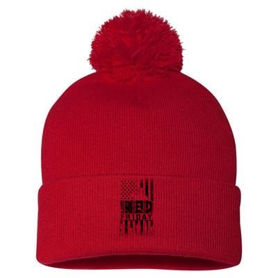 RED Friday Remember Everyone Deployed Pom Pom 12in Knit Beanie