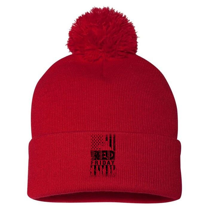 RED Friday Remember Everyone Deployed Pom Pom 12in Knit Beanie