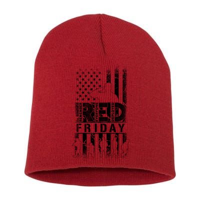 RED Friday Remember Everyone Deployed Short Acrylic Beanie