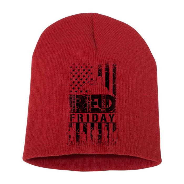 RED Friday Remember Everyone Deployed Short Acrylic Beanie