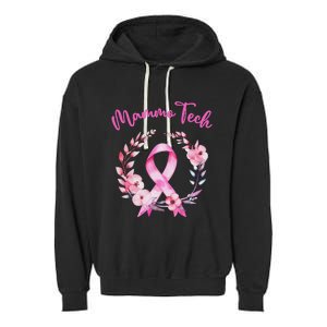 Retro Floral Ribbon Mammo Tech Mammography Technologist Garment-Dyed Fleece Hoodie