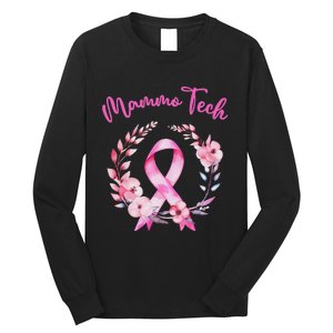 Retro Floral Ribbon Mammo Tech Mammography Technologist Long Sleeve Shirt