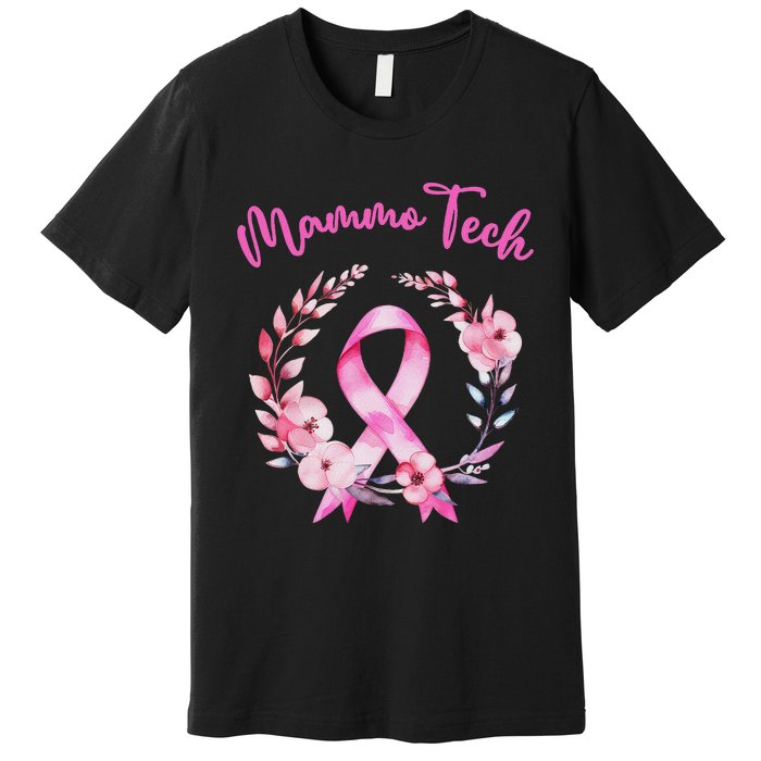 Retro Floral Ribbon Mammo Tech Mammography Technologist Premium T-Shirt