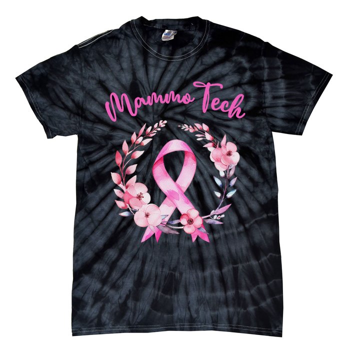 Retro Floral Ribbon Mammo Tech Mammography Technologist Tie-Dye T-Shirt