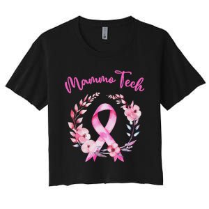 Retro Floral Ribbon Mammo Tech Mammography Technologist Women's Crop Top Tee