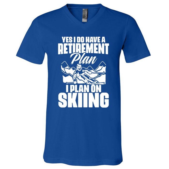 Retiree Funny Retiret Retire Pension Skiing Retired Gift V-Neck T-Shirt