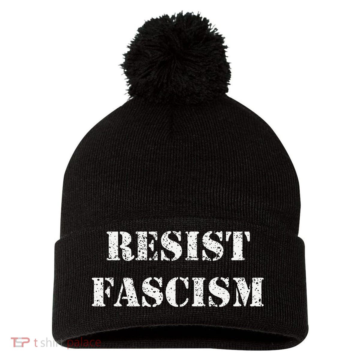 Resist Fascism Pom Pom 12in Knit Beanie