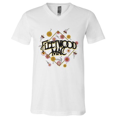 Retro Floral Rock Band V-Neck T-Shirt