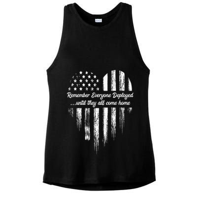 Red Friday Remember Everyone Deployed American Flag Heart Ladies PosiCharge Tri-Blend Wicking Tank