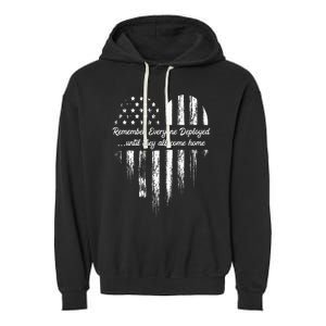 Red Friday Remember Everyone Deployed American Flag Heart Garment-Dyed Fleece Hoodie