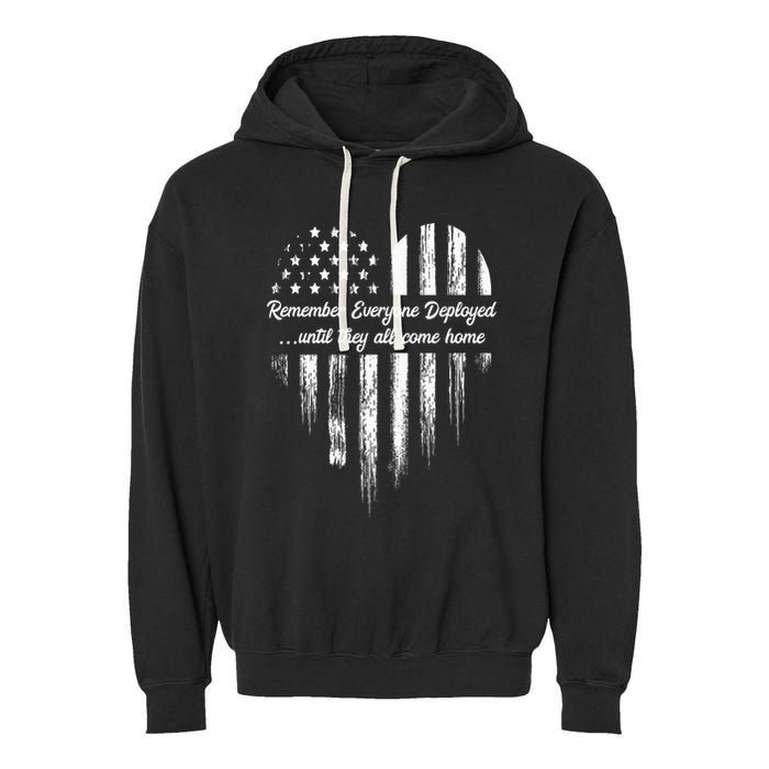 Red Friday Remember Everyone Deployed American Flag Heart Garment-Dyed Fleece Hoodie