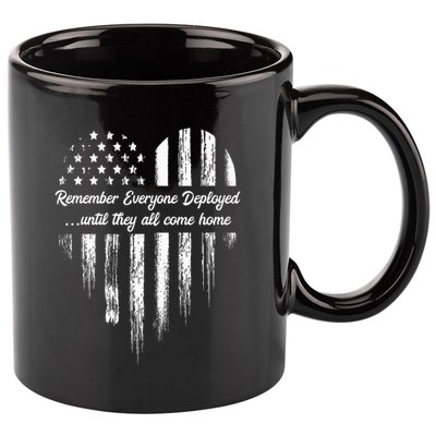Red Friday Remember Everyone Deployed American Flag Heart 11oz C Handle Ceramic Mug