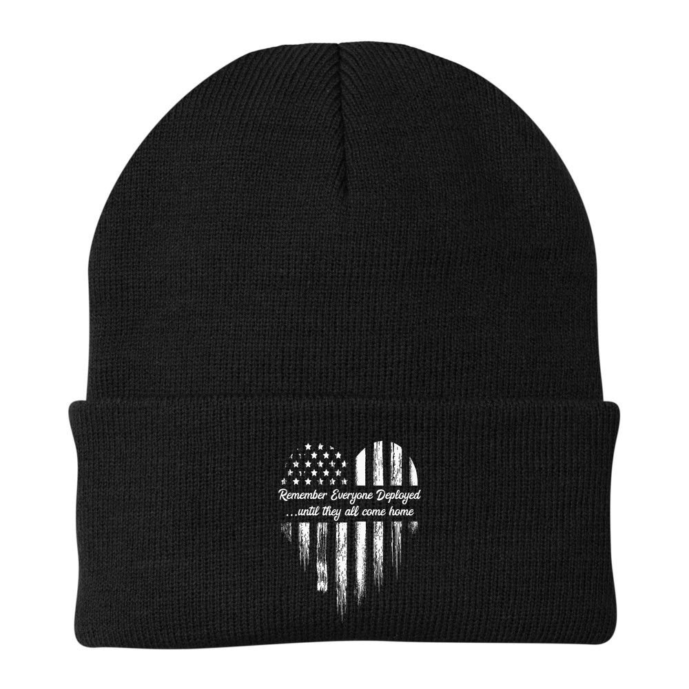 Red Friday Remember Everyone Deployed American Flag Heart Beanie