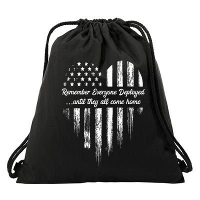 Red Friday Remember Everyone Deployed American Flag Heart Drawstring Bag