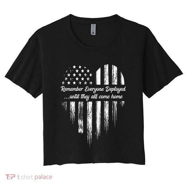 Red Friday Remember Everyone Deployed American Flag Heart Crop Top