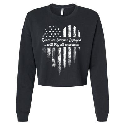 Red Friday Remember Everyone Deployed American Flag Heart Cropped Pullover Crew