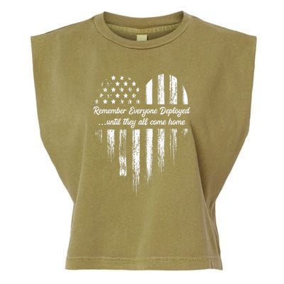 Red Friday Remember Everyone Deployed American Flag Heart Garment-Dyed Women's Muscle Tee