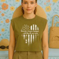 Red Friday Remember Everyone Deployed American Flag Heart Garment-Dyed Women's Muscle Tee