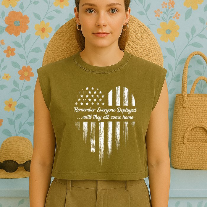 Red Friday Remember Everyone Deployed American Flag Heart Garment-Dyed Women's Muscle Tee