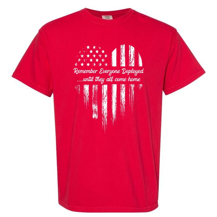 Red Friday Remember Everyone Deployed American Flag Heart Garment-Dyed Heavyweight T-Shirt