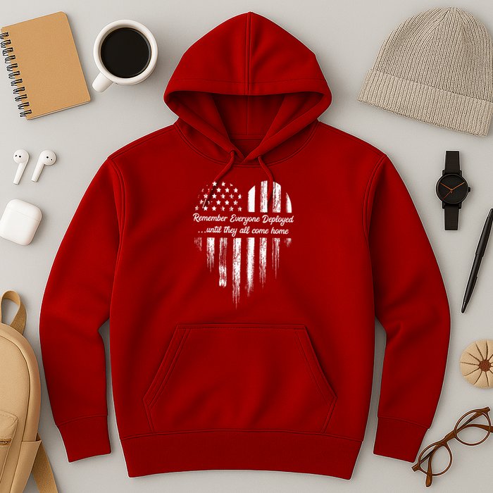 Red Friday Remember Everyone Deployed American Flag Heart Hoodie