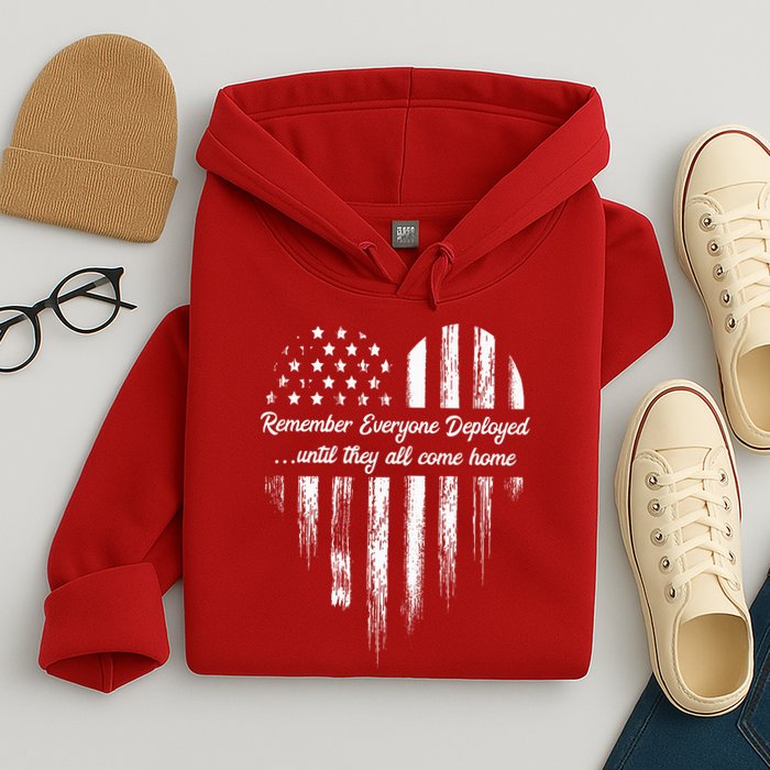 Red Friday Remember Everyone Deployed American Flag Heart Hoodie