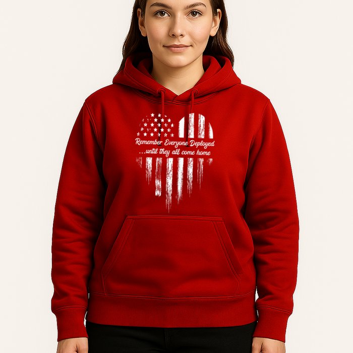 Red Friday Remember Everyone Deployed American Flag Heart Hoodie