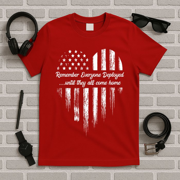 Red Friday Remember Everyone Deployed American Flag Heart T-Shirt