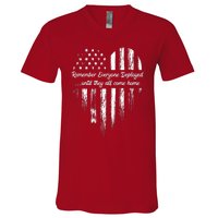 Red Friday Remember Everyone Deployed American Flag Heart V-Neck T-Shirt