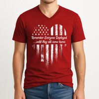 Red Friday Remember Everyone Deployed American Flag Heart V-Neck T-Shirt