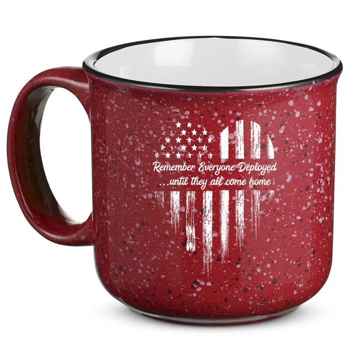 Red Friday Remember Everyone Deployed American Flag Heart 15oz Campfire Ceramic Mug