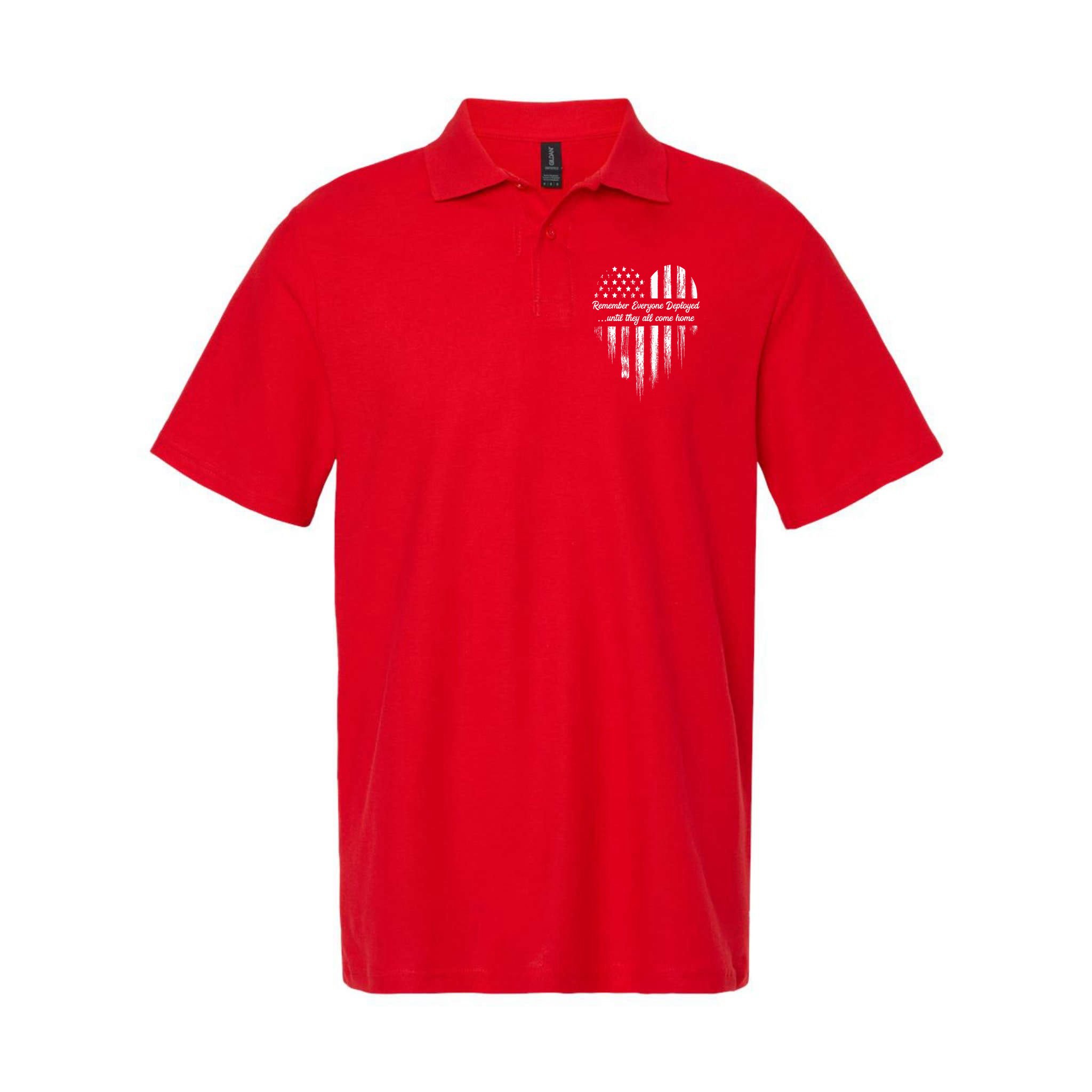 Red Friday Remember Everyone Deployed American Flag Heart Polo