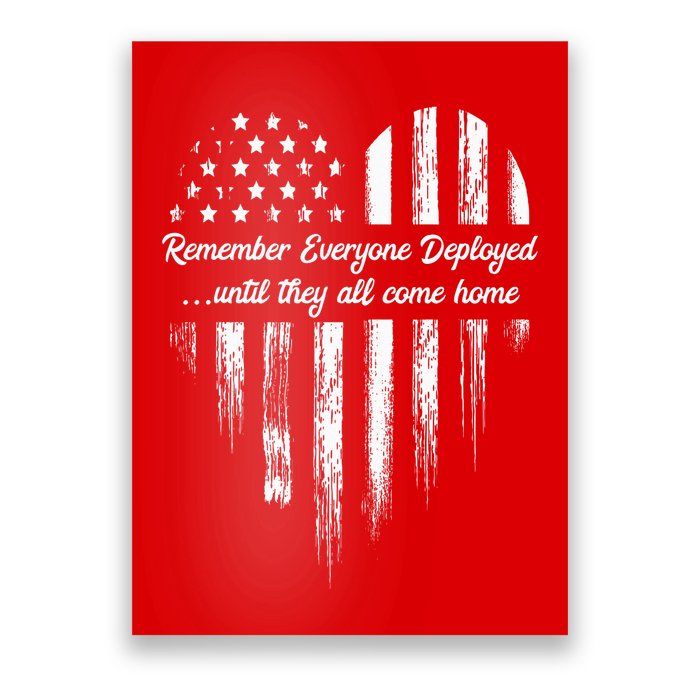 Red Friday Remember Everyone Deployed American Flag Heart Poster