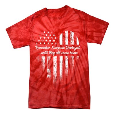 Red Friday Remember Everyone Deployed American Flag Heart Tie-Dye T-Shirt