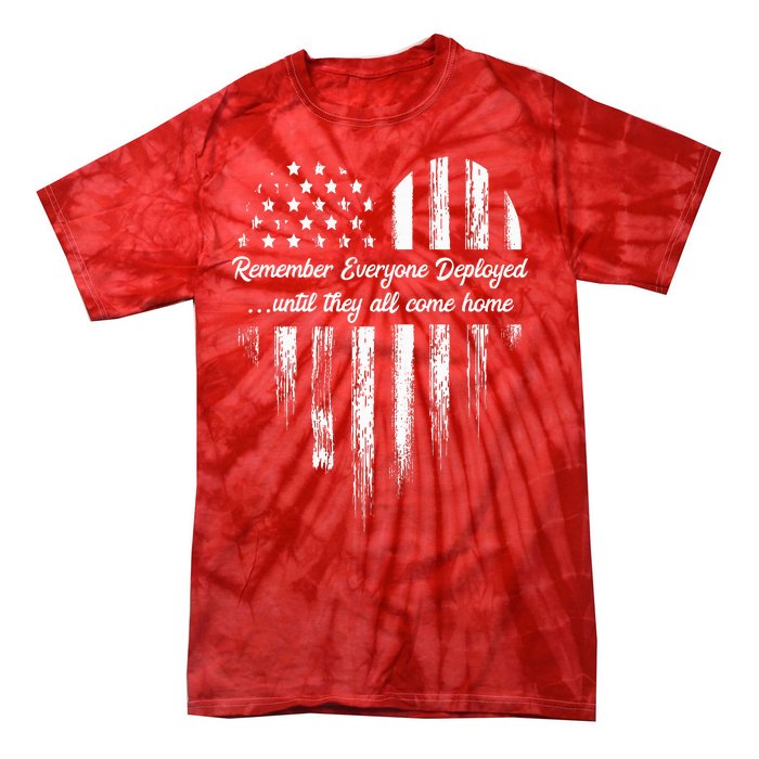 Red Friday Remember Everyone Deployed American Flag Heart Tie-Dye T-Shirt