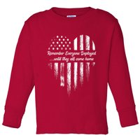 Red Friday Remember Everyone Deployed American Flag Heart Toddler Long Sleeve Shirt