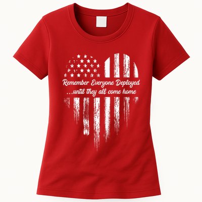 Red Friday Remember Everyone Deployed American Flag Heart Womens T-Shirt