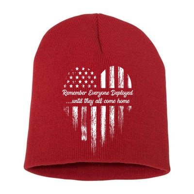 Red Friday Remember Everyone Deployed American Flag Heart Short Acrylic Beanie