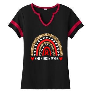 Red For Red Ribbon Week Awareness Rainbow Ladies Halftime Notch Neck Tee