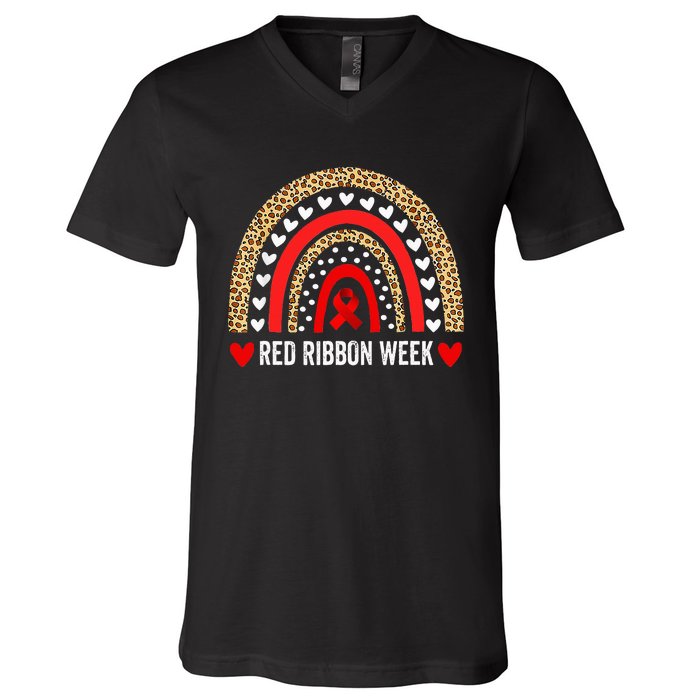 Red For Red Ribbon Week Awareness Rainbow V-Neck T-Shirt