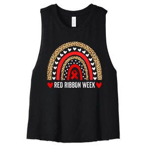 Red For Red Ribbon Week Awareness Rainbow Women's Racerback Cropped Tank