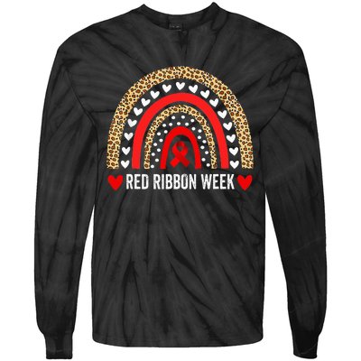 Red For Red Ribbon Week Awareness Rainbow Tie-Dye Long Sleeve Shirt