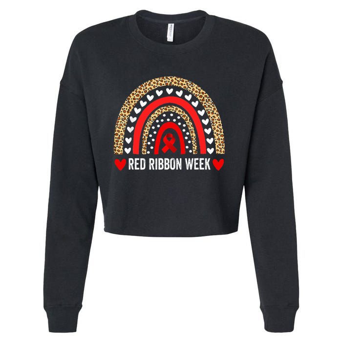 Red For Red Ribbon Week Awareness Rainbow Cropped Pullover Crew