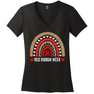 Red For Red Ribbon Week Awareness Rainbow Women's V-Neck T-Shirt