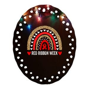 Red For Red Ribbon Week Awareness Rainbow Ceramic Oval Ornament