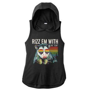 Retro Funny Raccoon With Sunglasses Rizz Em With The Tism Ladies PosiCharge Tri-Blend Wicking Draft Hoodie Tank