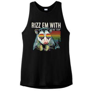 Retro Funny Raccoon With Sunglasses Rizz Em With The Tism Ladies PosiCharge Tri-Blend Wicking Tank