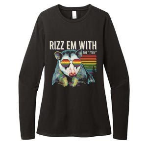 Retro Funny Raccoon With Sunglasses Rizz Em With The Tism Womens CVC Long Sleeve Shirt